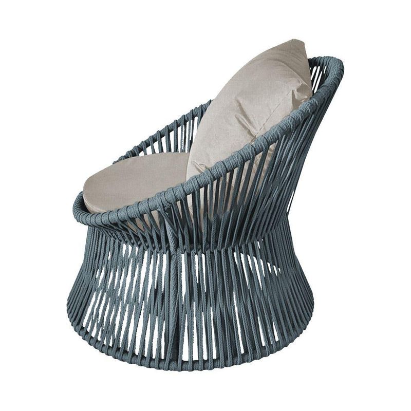 Poltrona Decorativa Estofada Sol Com Almofada Em Corda Náutica E Base Em Alumínio Cinza-cinza