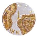 Relógio De Parede Grande 60cm Luxo - Fundo Branco Perolado Com Dourado E Marrom