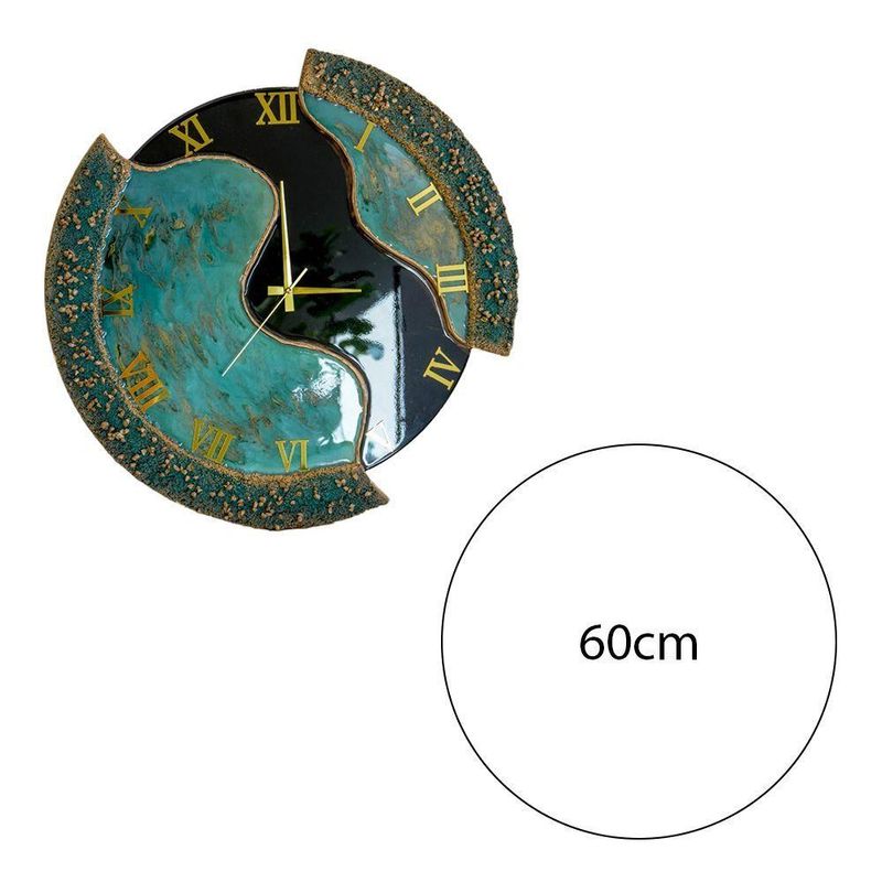 Relógio De Parede Grande 60cm Luxo - Fundo Preto Com Verde Mesclado