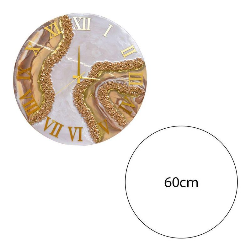 Kit 2 Relógios De Parede Grande 60cm Luxo - Fundo Branco Perolado Com Dourado E Marrom