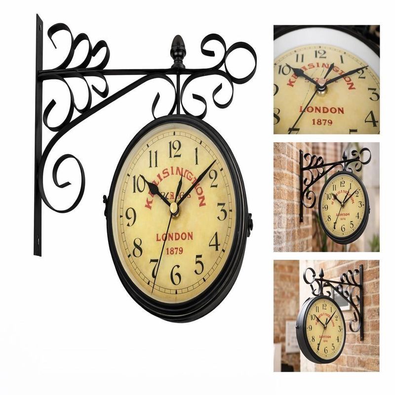 Relogio De Parede Retro Estacao Ferroviario Dupla Face Vintage Decorativo Antigo 2 Lados Luxo