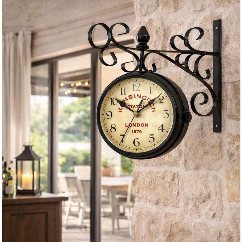 Relogio De Parede Retro Estacao Ferroviario Dupla Face Vintage Decorativo Antigo 2 Lados Luxo