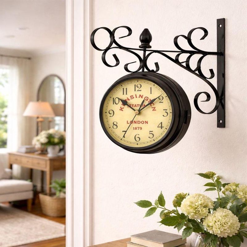 Relogio De Parede Retro Estacao Ferroviario Dupla Face Vintage Decorativo Antigo 2 Lados Luxo