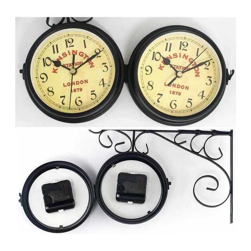 Relogio De Parede Retro Estacao Ferroviario Dupla Face Vintage Decorativo Antigo 2 Lados Luxo