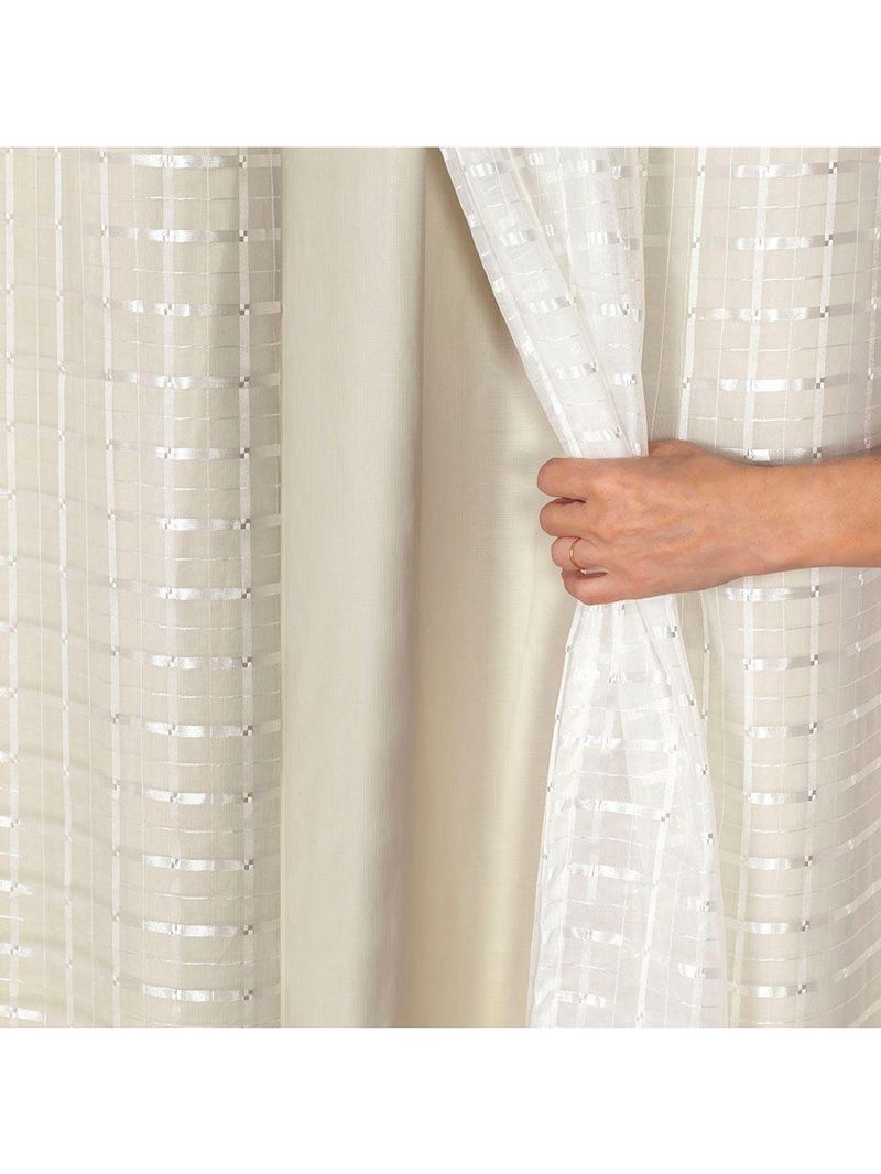 Cortina Blackout Pvc Com Tecido Voil Xadrez 2,80 M X 1,60 M - Bege