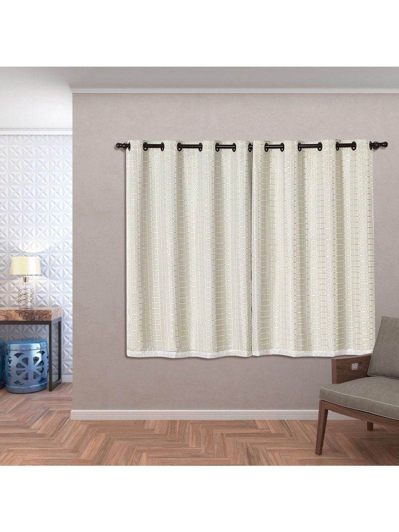 Cortina Blackout Pvc Com Tecido Voil Xadrez 2,80 M X 1,60 M - Bege