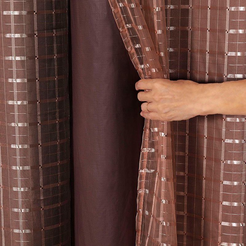 Cortina Blackout Pvc Com Tecido Voil Xadrez 2,80 M X 1,60 M - Marrom