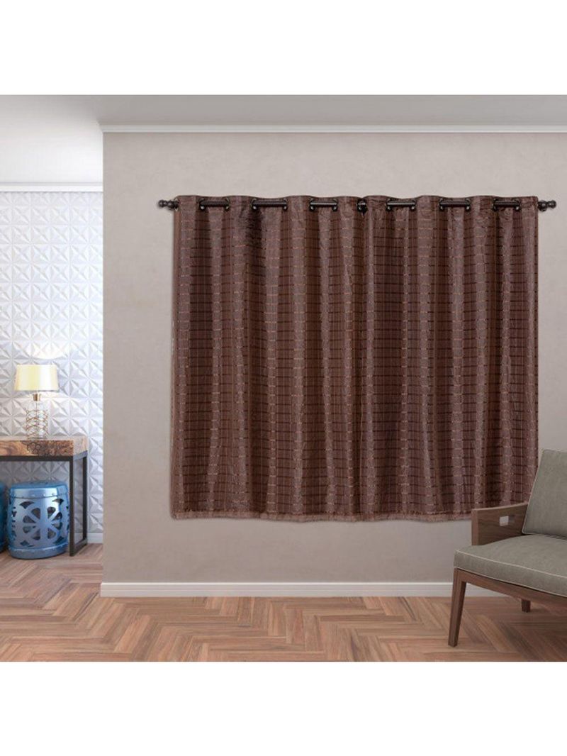 Cortina Blackout Pvc Com Tecido Voil Xadrez 2,80 M X 1,60 M - Marrom