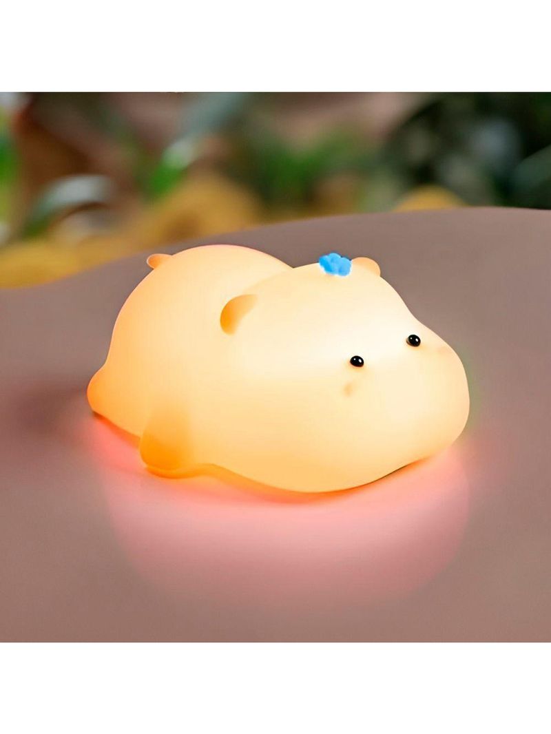 Luminária Infantil Hipopótamo Em Silicone Com Led 3 Níveis Luz Quente Recarregável Usb 1200mah