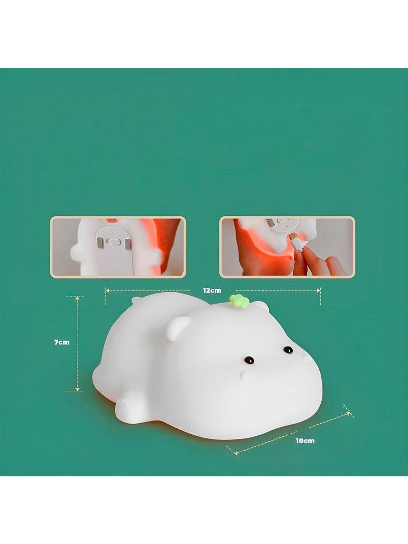 Luminária Infantil Hipopótamo Em Silicone Com Led 3 Níveis Luz Quente Recarregável Usb 1200mah