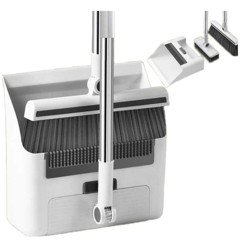 Kit Vassoura Dobrável Inox Pá Lixo Articulada Cabo Retrátil