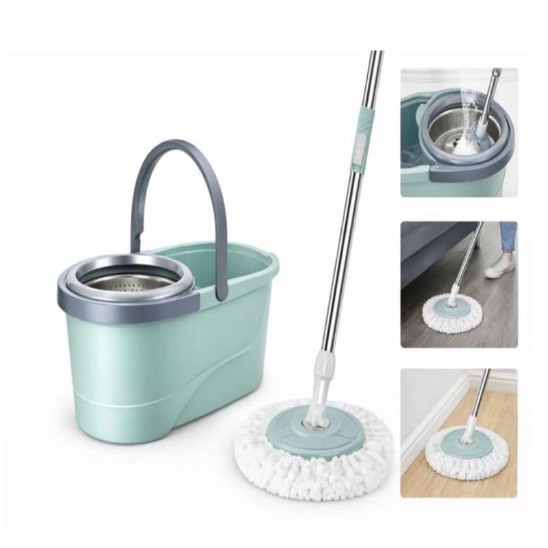 Mop Giratório 360° Cesto Inox 12l E Rodinha Limpa E Seca
