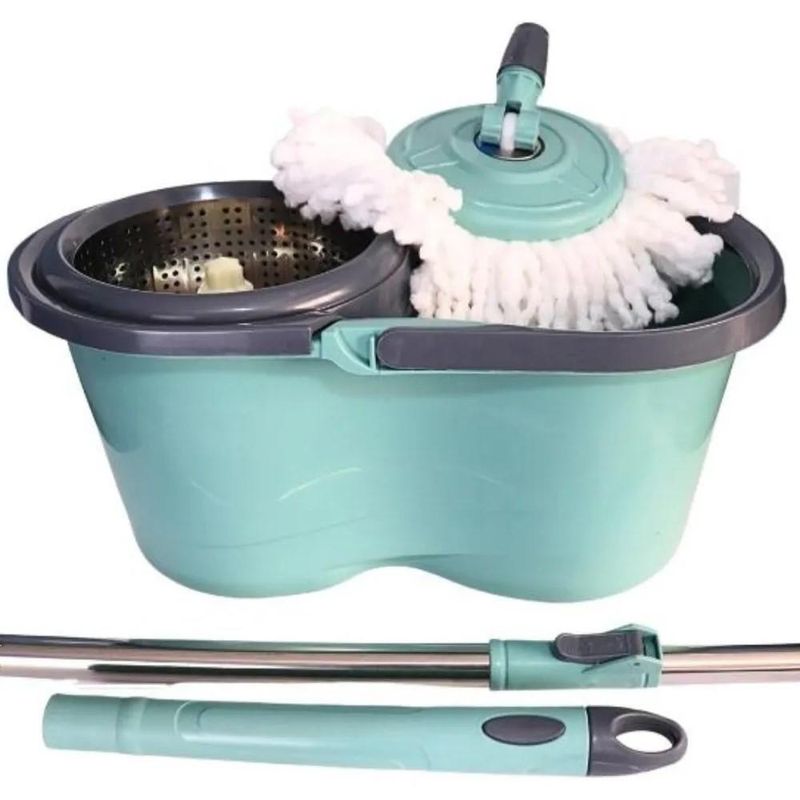 Mop Giratório 360° Cesto Inox 12l E Rodinha Limpa E Seca