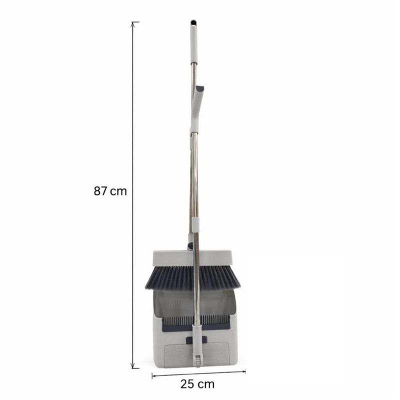 Vassoura Dobrável Inox Pá Coletora Articulada Cabo Retrátil