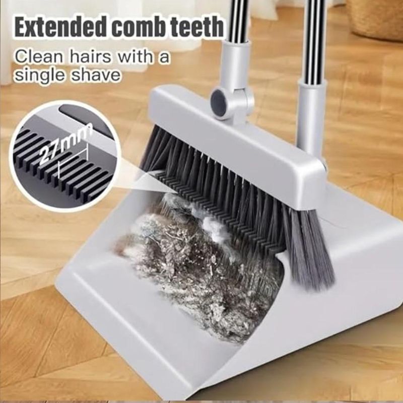 Vassoura Dobrável Inox Pá Coletora Articulada Cabo Retrátil