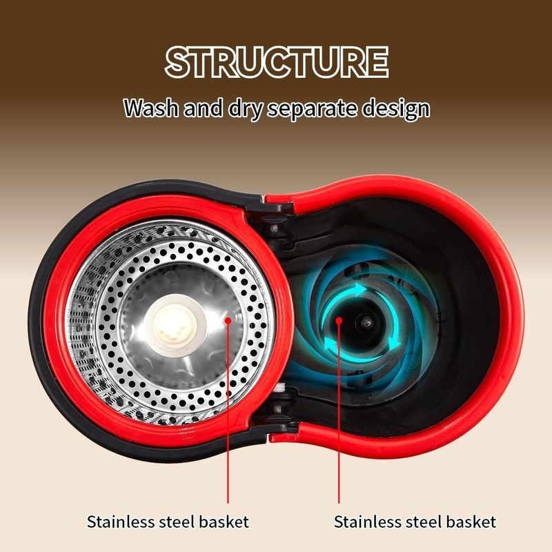 Mop Balde Turbo 13l Pedal Giratório Cesto Inox 360° Esfregão