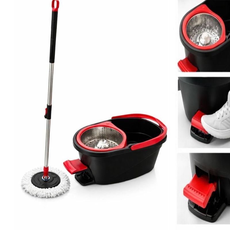 Mop Balde Turbo 13l Pedal Giratório Cesto Inox 360° Esfregão