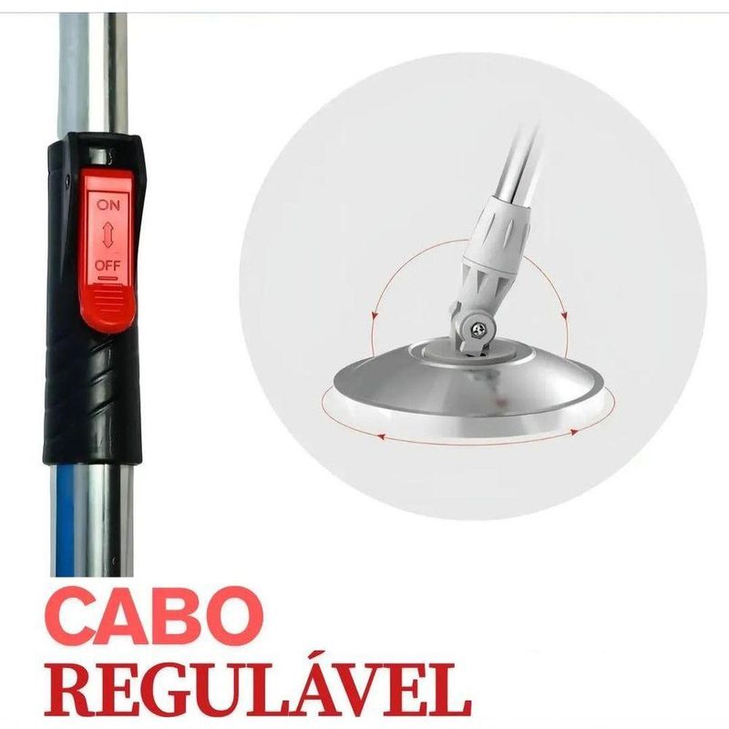 Mop Giratório 13 Litros Balde Inox Esfregão Com Roda Puxador