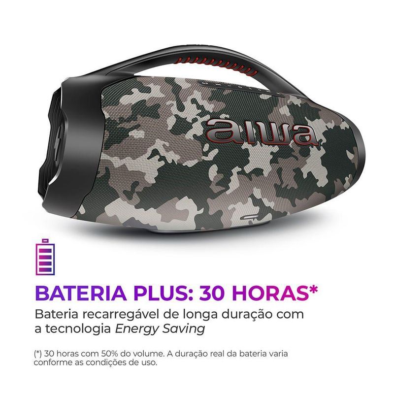 Caixa De Som Boombox Plus Aiwa BBS-01-BG 200w Bt 30h IP66 USB Cinza Boombox Bivolt