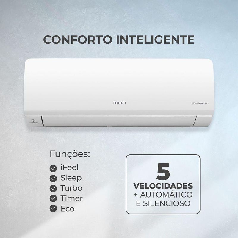 Ar Condicionado Aiwa Split High Wall High Inverter 9000 Btus Quente E Frio AWS-AC-9QF-EU 220V
