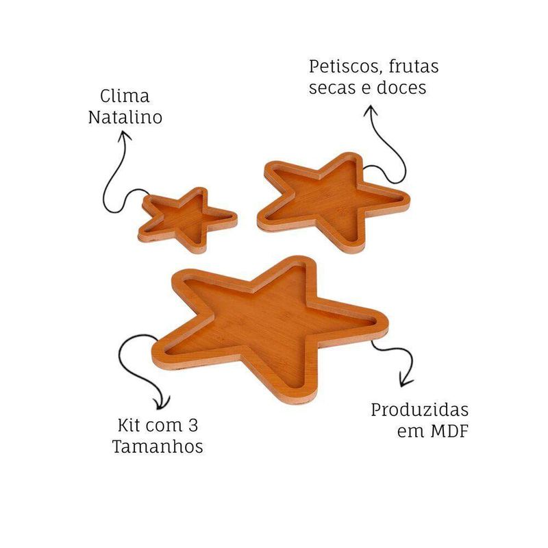 Kit 3 Petisqueiras Em Mdf Estrela Natalina Madeira Decoração Ceia