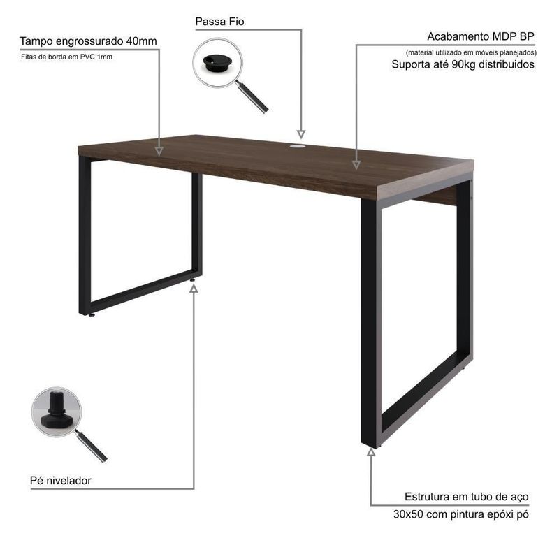 Mesa Diretor 150x70x75cm Yon - Nogueira-estpreta Nogueira-estpreta