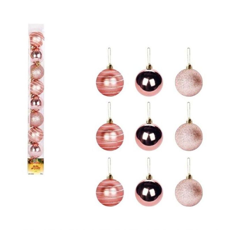 Kit 9 Bolinhas Para árvore De Natal 5cm Enfeite Rose
