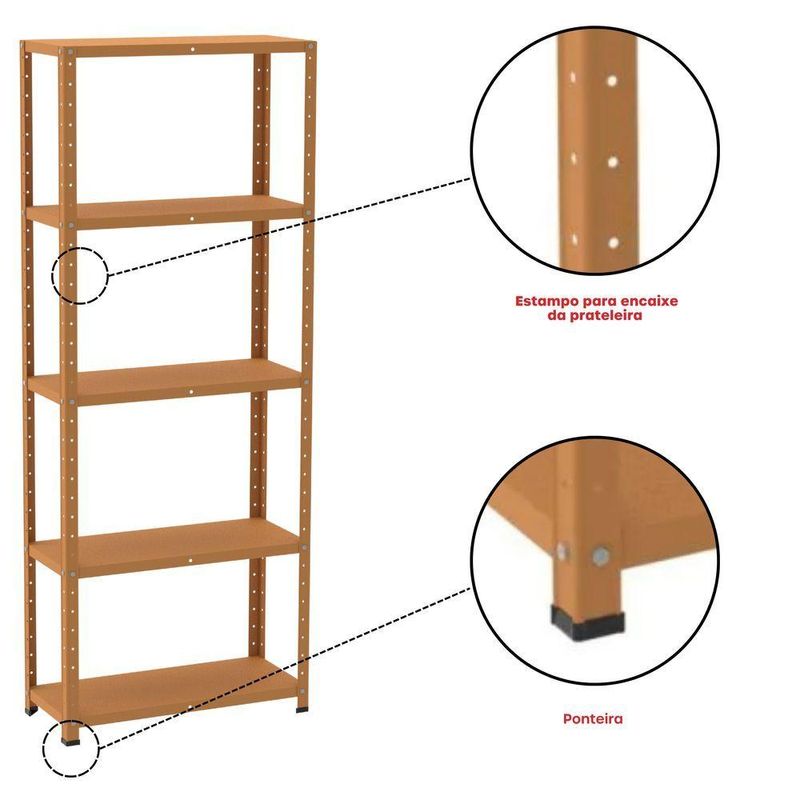 Estante De Estrutura Metálica Com 5 Prateleiras 175cm(a)92acm(l)30cm(p) Com Reforço Laranja Picasso