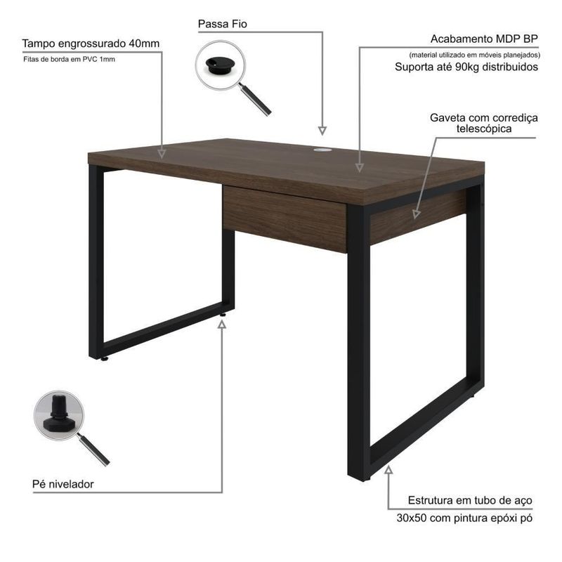 Mesa Operacional C-01gav 120x70x75cm Yon - Nogueira-estpreta Nogueira-estpreta