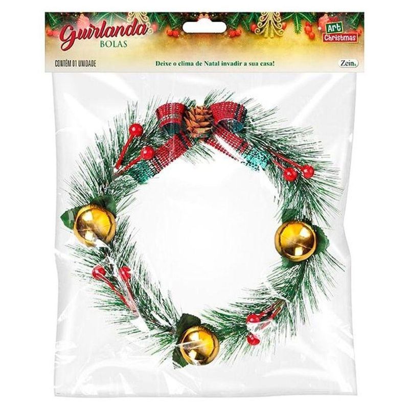 Guirlanda Natalina 19cm Decoração Zein Com Bolinhas Cor Sortida