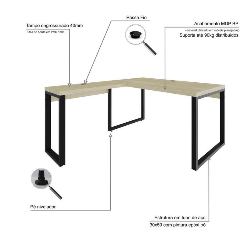 Mesa Em L Diretor 150x160x75cm Yon - Ciliegio-estpreta Ciliegio-estpreta