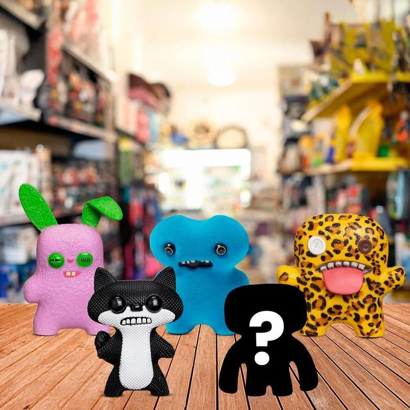 Kit Com 5 Mini Bonecos Fuggler 6cm Azul, Onça, Rosa E Preto