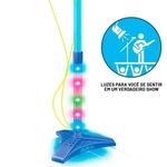 Microfone Azul Infantil Duplo Pedestal Karaoke Conecta Cel