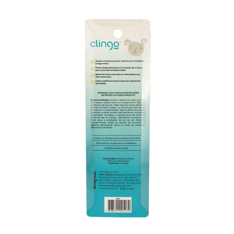Colher Ponta Dupla Colors Marinho Silicone Resistente Para Bebês