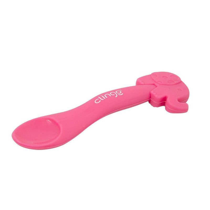 Colher Em Silicone Premium Elefante Rosa Seguro Para As Gengivas Do Bebê