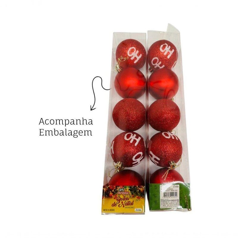 Kit 5 Bolas De Natal Grande 7cm Hohoho Decoração Natalina Enfeite árvore