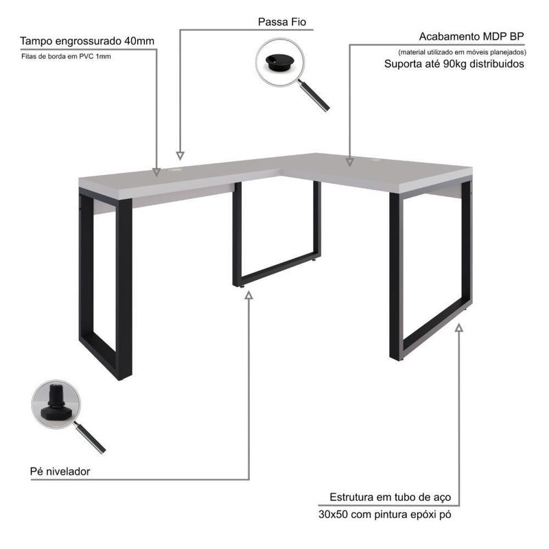 Mesa Em L Operacional 120x160x75cm Yon - Off White-estpreta Off White-estpreta