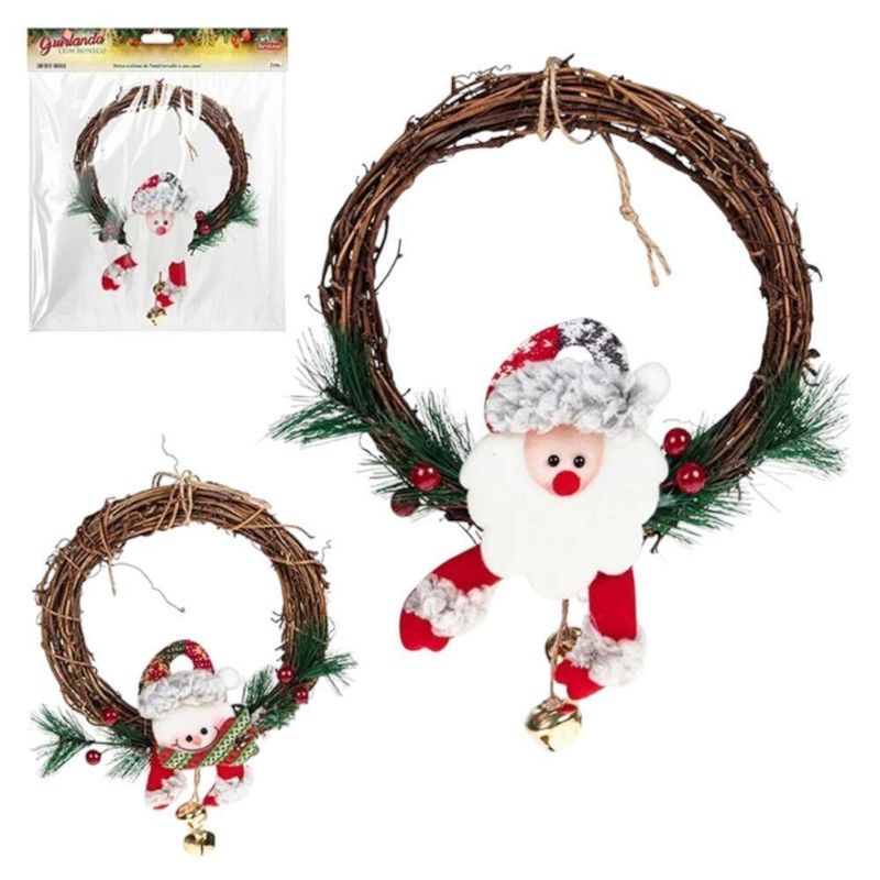Guirlanda Natalina 25cm Decoração Zein Com Boneco Sortido