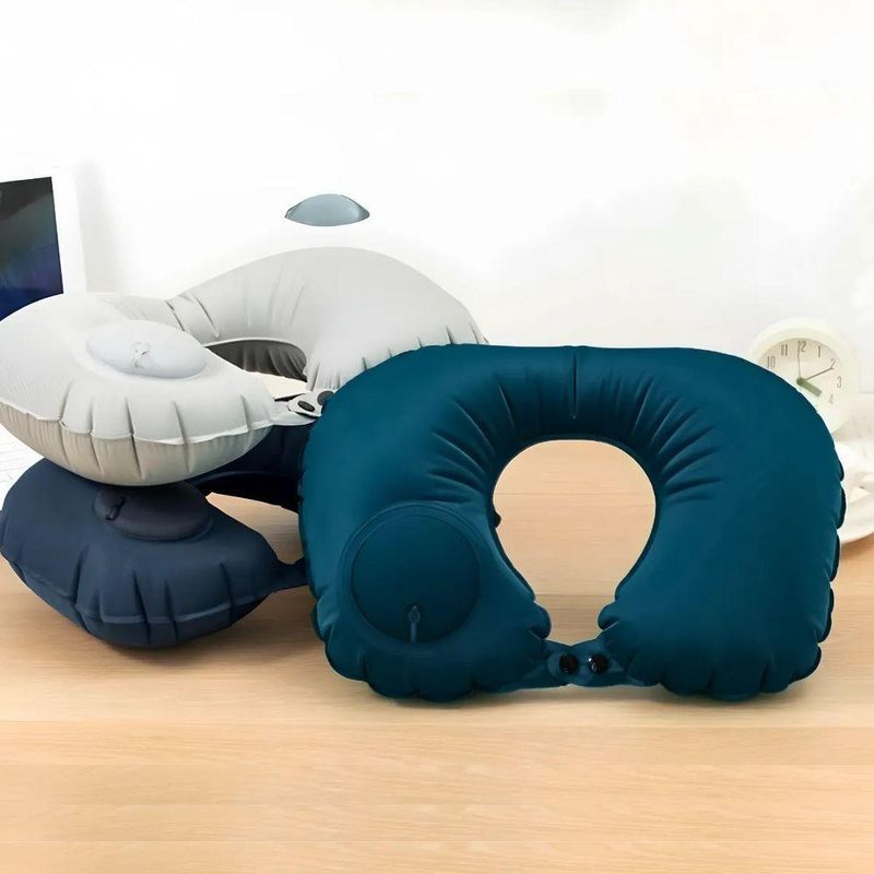 Almofada Inflável Em U Para Viagem Com Suporte Ergonômico E Inflagem Manual Integrada - Rosa Pink