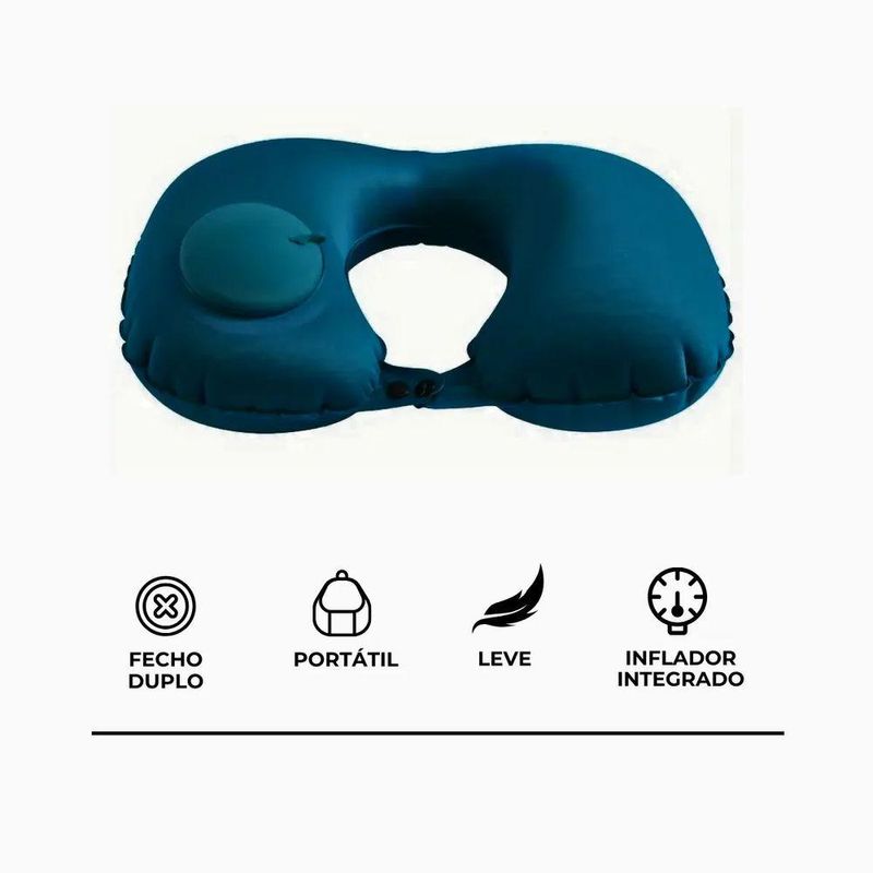 Almofada Inflável Em U Para Viagem Com Suporte Ergonômico E Inflagem Manual Integrada - Rosa Pink