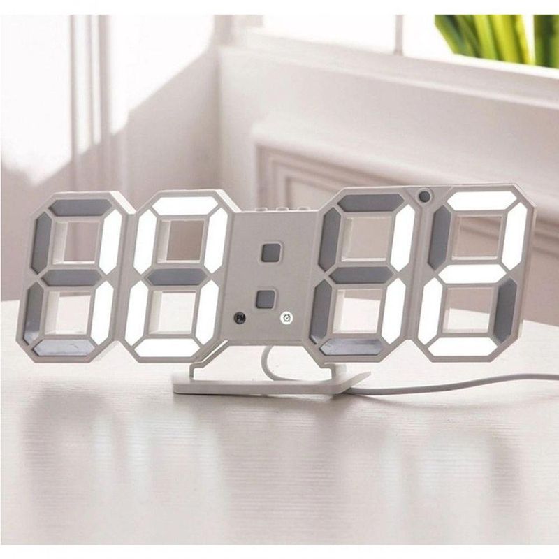 Relógio Digital 3d Led Para Parede E Mesa Com Alarme, Snooze E Formato 12-24 Horas