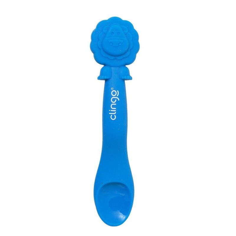 Colher Em Silicone Premium Leão Azul Seguro Para As Gengivas Do Bebê