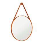 Espelho de Parede Adnet Redondo Decorativo 60 cm Moldura em Corino para Decoração