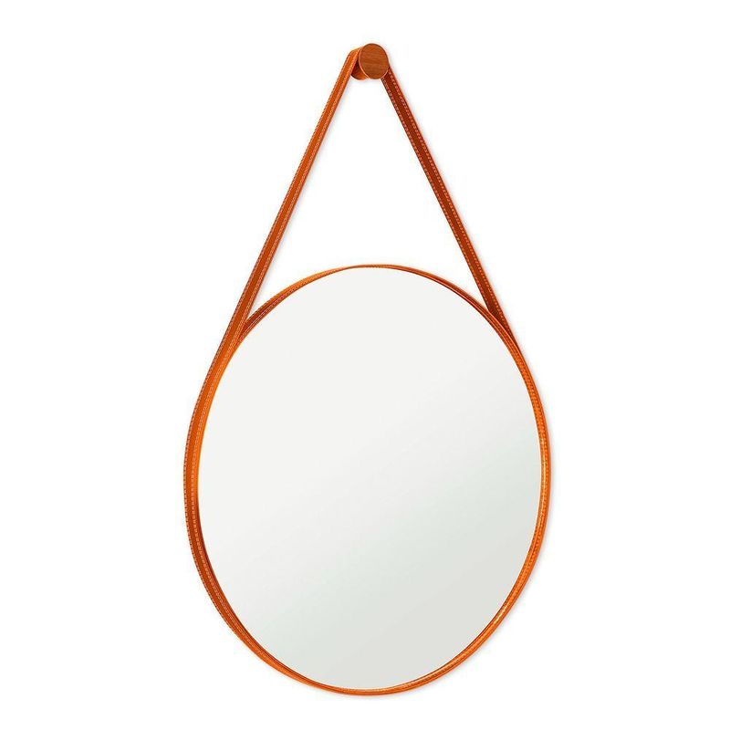 Espelho de Parede Adnet Redondo Decorativo 60 cm Moldura em Corino para Decoração