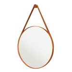 Espelho de Parede Adnet Redondo Decorativo 60 cm Moldura em Corino para Decoração