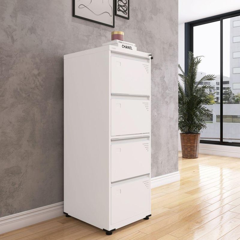 Arquivo De Aço 4 Gavetas Pandin Para Pasta Suspensa Com Chave Escritório Branco