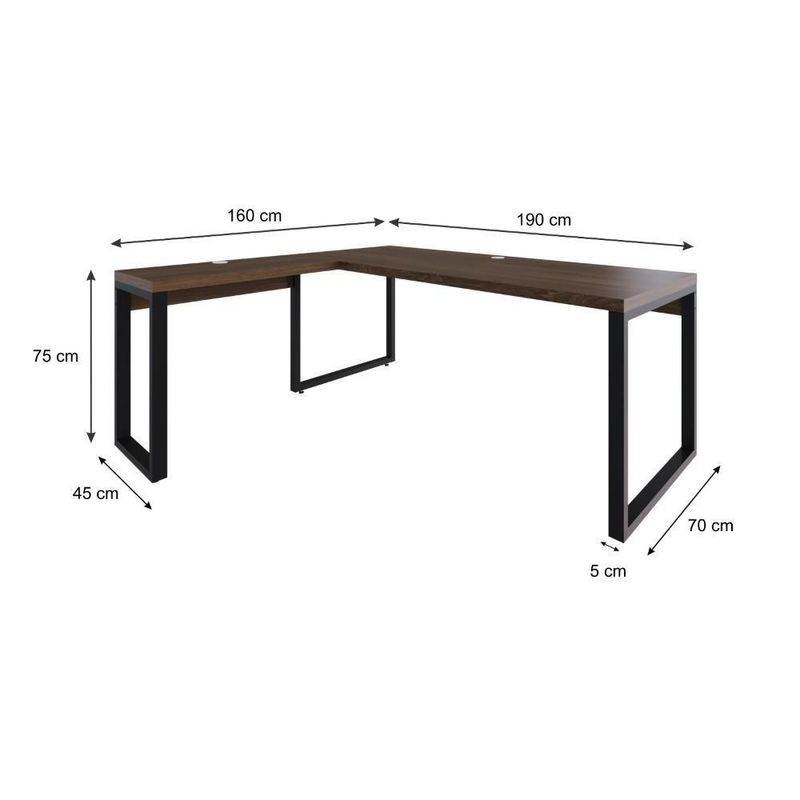 Mesa Em L Presidente 190x160x75cm Yon - Nogueira-estpreta Nogueira-estpreta