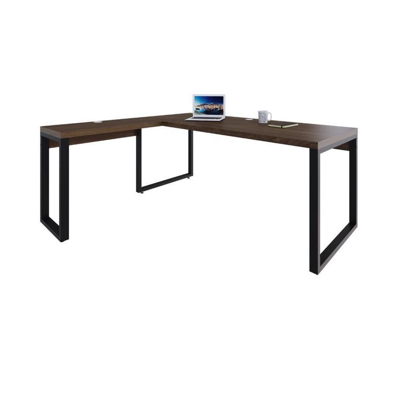 Mesa Em L Presidente 190x160x75cm Yon - Nogueira-estpreta Nogueira-estpreta