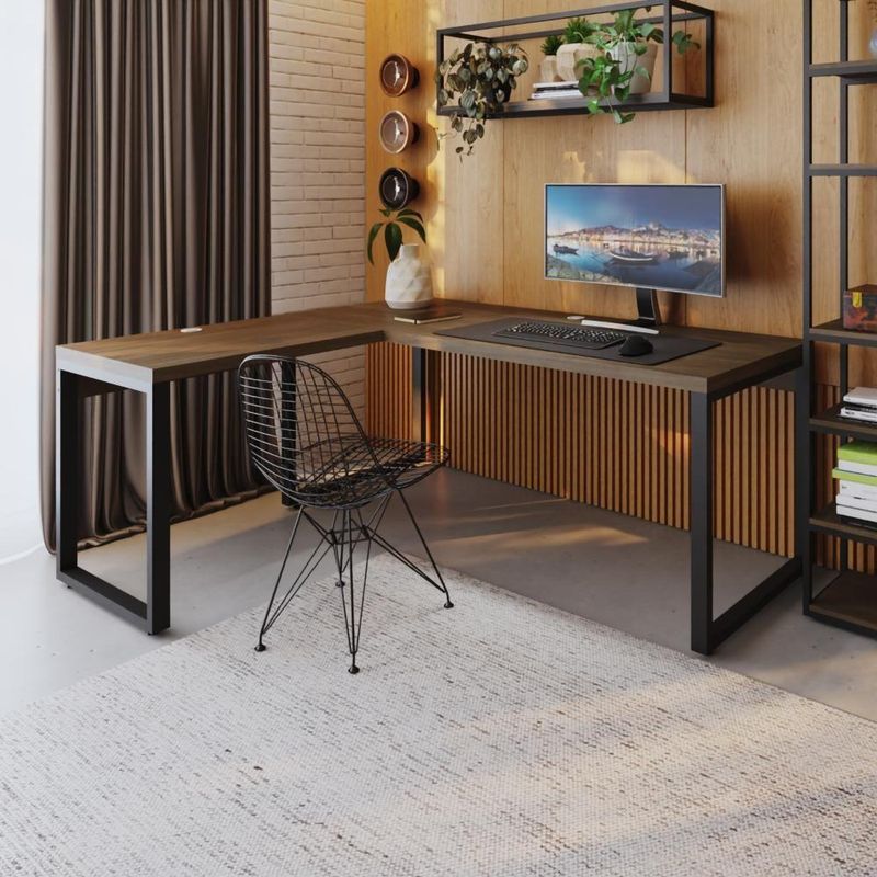 Mesa Em L Presidente 190x160x75cm Yon - Nogueira-estpreta Nogueira-estpreta