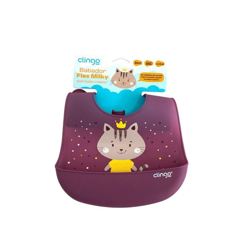 Babador Silicone Com Bolso Coletor De Migalhas - Impermeável, Velcro, Milky